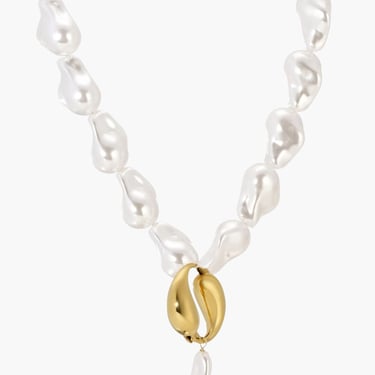 Spiral vegan pearl necklace, gold