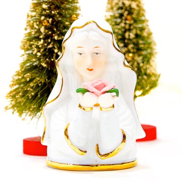 VINTAGE: Madonna Porcelain Figurine - Virgin Mary with Flower - Mary Bust - SKU 24-C-00013171 