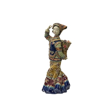 Chinese Porcelain Qing Style Dressing Tribal Basket Lady Figure ws3715E 