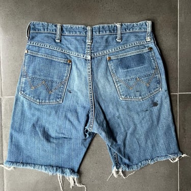 60s Distressed Wrangler Sanforized Denim Cutoff Shorts 31 Waist 