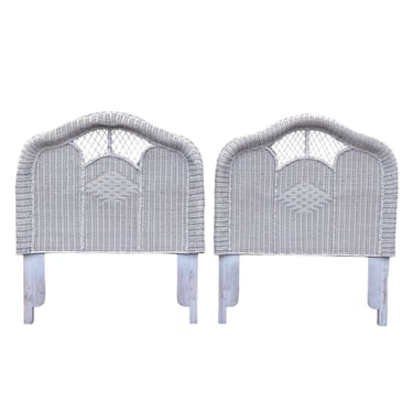 Vintage Twin Headboards - Set of 2 White Wicker Coastal Boho Chic Bedroom Furniture 