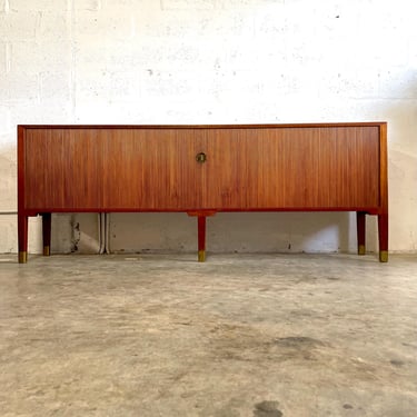 Mid Century Danish Modern Console or Bar Tambour Door 