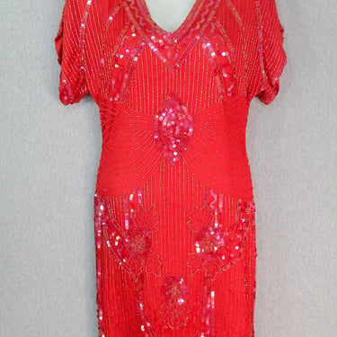 strapless open back dress 1920s Cranberry Chiffon Beaded Flapper Dress for Restoration main image 0