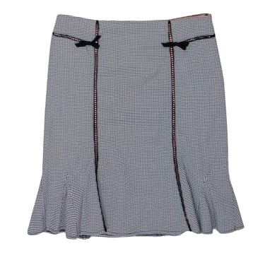 Nanette Lepore - Black & White Checkered Pencil Skirt w/ Eyelet Trim & Bows Sz 6