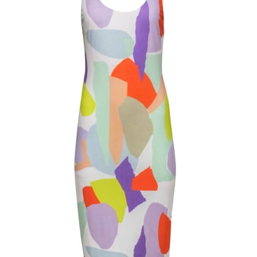 Alice &amp; Olivia - White &amp; Multicolor Abstract Print Sleeveless Midi Dress Sz 8