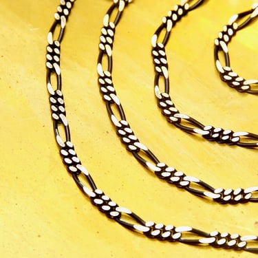 Vintage Black Oxidized & Polished Sterling Silver Chains, 4.75mm Figaro Link Necklace/Bracelet, 6.5mm Curb Link Bracelet, Industrial/Punk, 