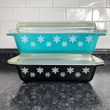 Choice: Pyrex Snowflake Matte Black or Turquoise Blue Rectangular Casserole 575-B w/Lid, Vintage Pyrex 2 QT Space Saver, White Snowflaka 