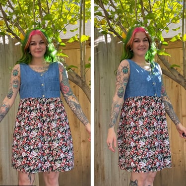 Vintage 1990’s Floral and Denim Dress 