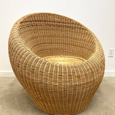 vintage mid century rattan egg lounge chair Isamu Kenmochi style 