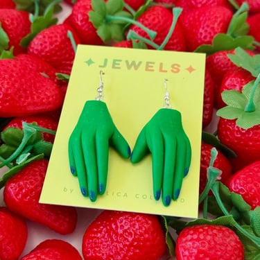 Green Jellicore Hand Earrings