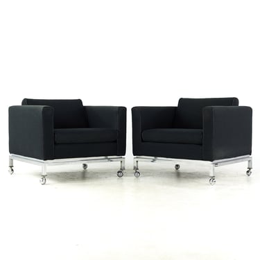 Alma Mid Century Rolling Chrome Lounge Chairs - Pair - mcm 