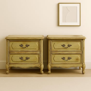 Pair of Vintage French Provincial Nightstands Bedside Tables End Side Table Regency Hollywood Bedroom Storage Furniture CUSTOM PAINT AVAIL 