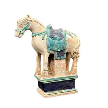 Large Chinese Ming Dynasty Antique Polychrome Glazed Earthenware Horse Tomb Figure Mingqi 