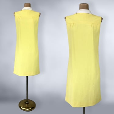 VINTAGE 60s Yellow Collared Mini Shift Dress by Glenbrooke Size 14 | 1960s Plus Size Volup MOD Scooter Dress | VFG 