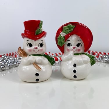 Vintage Lefton Mr. and Mr. Snowman Salt and Pepper Shakers Made in Japan, Kitschy Christmas Snowmen, Old Vintage Christmas Snowman Decor 