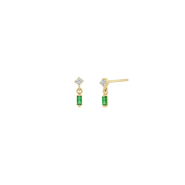 White Diamond and Baguette Emerald Drop Studs