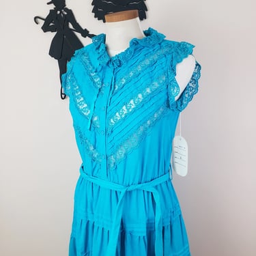 Vintage 1990's Lace Bohemian Dress / 90s Prarie Day Dress M 