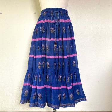 1970s Indian cotton gauze skirt in royal blue 