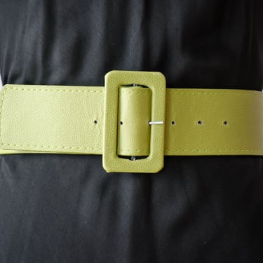 lime green belt | 80s 90s vintage light green wide faux vegan leather statement belt 