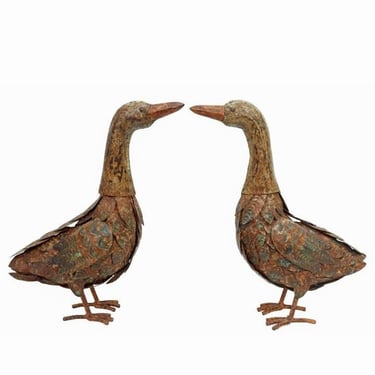 Pair of Vintage Primitive Sheet Metal Duck Sculptures 