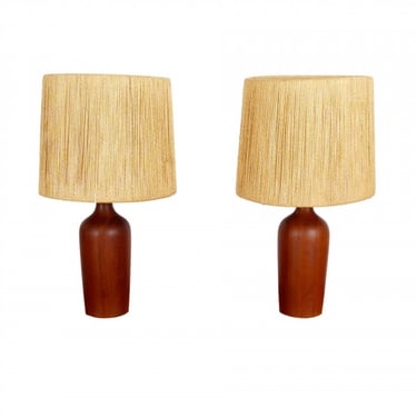 1960s Teak Lamps with Jute Shades