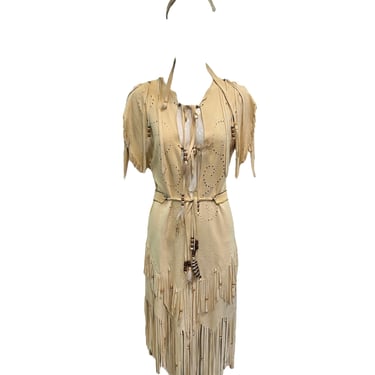 70s Southwestern Hippie Fringed Doe Skin Dress