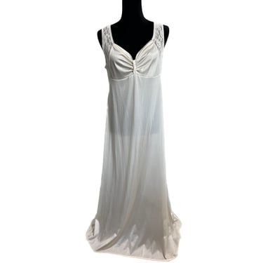 Lingerie Vintage by Night Dimensions, Vintage White Slip Dress, Long Slip Dress, Lingerie Dress, Lace and Satin Slip Dress, Sheer Slip Dress 
