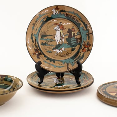 Deldare Ware Buffalo Pottery Plates &amp; Trivet, Set of 5