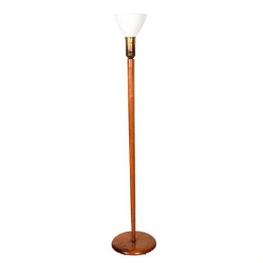Conical Base MCM Wood Floor Lamp w. Milk Glass Shade