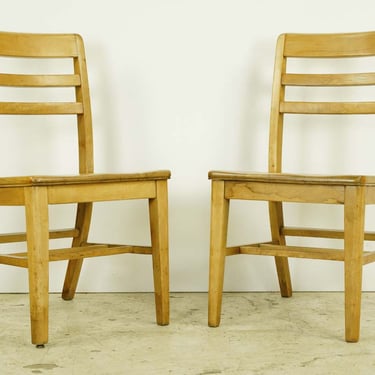 Pair of Vintage Natural Maple Ladder Back School Office Chairs