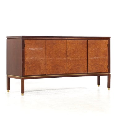 Edward Wormley for Dunbar Mid Century Curved Front Burlwood, Mahogany and Brass Credenza - mcm 