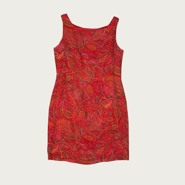 (M) Silk Red/Orange Paisley Print Mini Dress