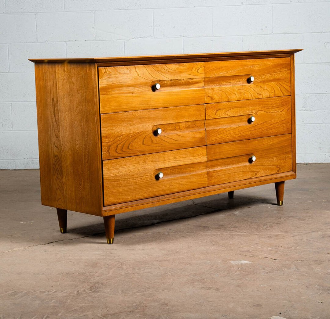 Mid Century Modern Credenza Dresser Solid Wood 6 Drawers LA Period