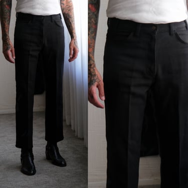 Vintage 80s LEVIS Black Sta Prest Polyester Bootleg Flare Pants | Made in USA | Size 33x30 | 1980s LEVIS Designer Rockabilly Mod Pants 
