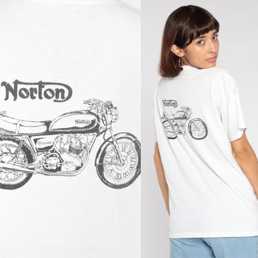Vintage Norton Motorcycles Shirt Biker T Shirt 90s Motorcycle TShirt 1990s Graphic Tee White Vintage Single Stitch Sports Large 