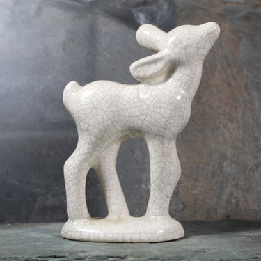 Vintage Ceramic Deer Figurine with Intense Crazing | Fawn Figurine | Signed La Muada | Cottagecore Figurine | Bixley Shop 