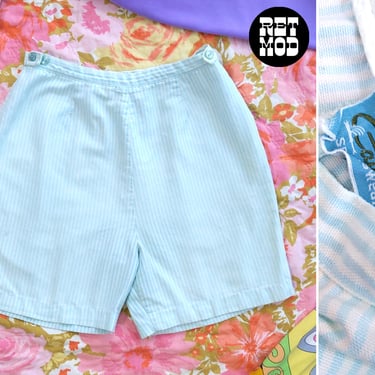 Cute Vintage 50s 60s Very Light Blue & White Pinstripe Cotton Shorts by Catalina 