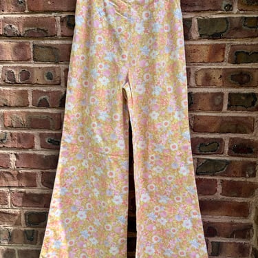 Vintage 1960s Groovy Floral Flared High Waisted Pants 27 Waist by TimeBa