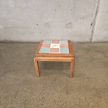 Vintage Small Wood Tile Top Table