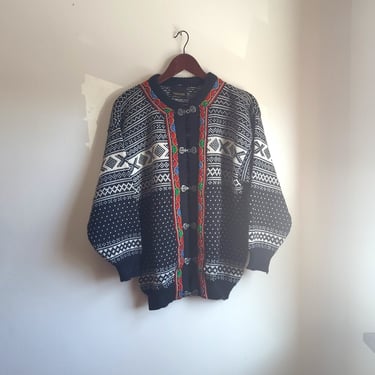 Vintage Norwool Dale of Norway Style Nordic Cardigan Wool Knit Sweater / M 