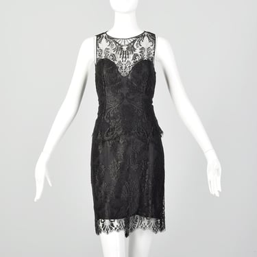 XS Pamela Dennis Black Lace Dress Set Matching Mini Skirt and Sweetheart Top Outfit 