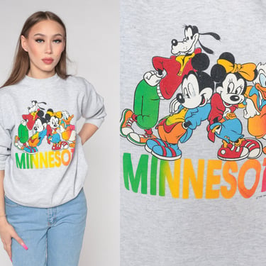 Minnesota Disney Sweatshirt 90s Mickey Mouse Sweatshirt Minnie Mouse Sweatshirt Goofy Shirt Cartoon Crewneck Vintage Retro Grey Medium 
