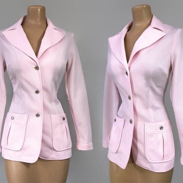VINTAGE 70s Pink Fitted Jacket or Blazer by Douglas Mark | 1970s Butterfly Collar Leisure Suit Jacket | vfg 