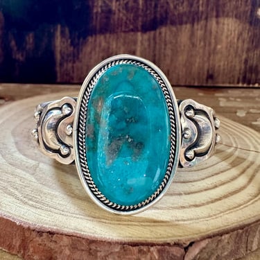 L. ARCHULELA TURQUOISE and Sterling Silver Moon Cuff | Silver Bracelet | Navajo, Native American Southwestern Jewelry | 38g 