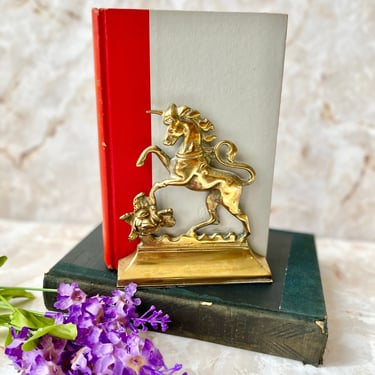 Prancing Unicorn, Brass Bookend, Unicorn Fantasy, Vintage Home Decor 