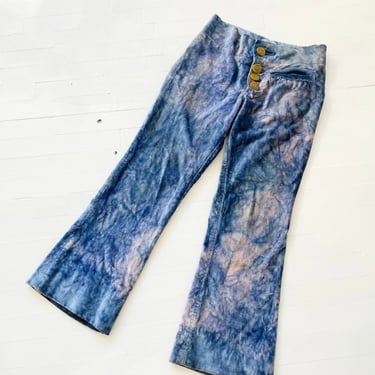 1970s Handmade Tie-Dye Velvet Cropped Pants 