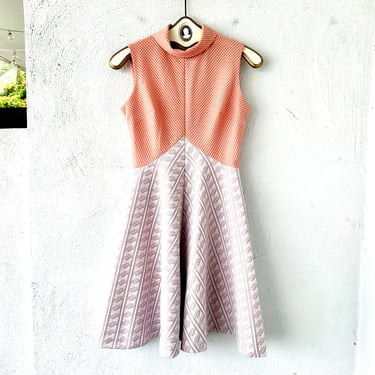 Vintage 60s 70s Pink Mod Dress Turtleneck Plaid Knit Dress 