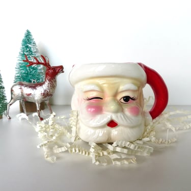 1950s Santa Winking Christmas Mug From Japan, 8oz Mid Century Modern Kitsch Holiday Cup 