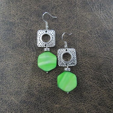 Green mother of pearl shell and silver earrings 
