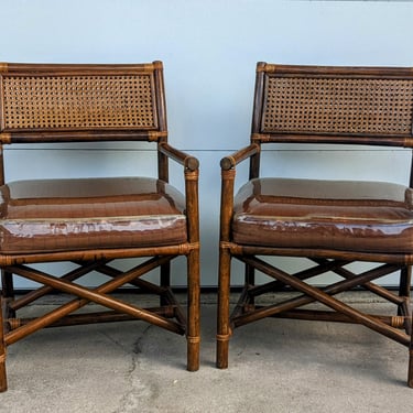Vintage Rattan Dining Lounge Accent Chairs - Set of 2 